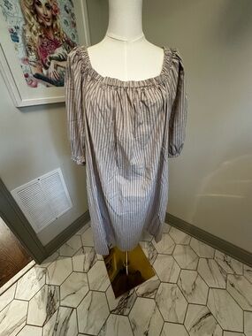 Old Navy Beige and White Striped Blouse